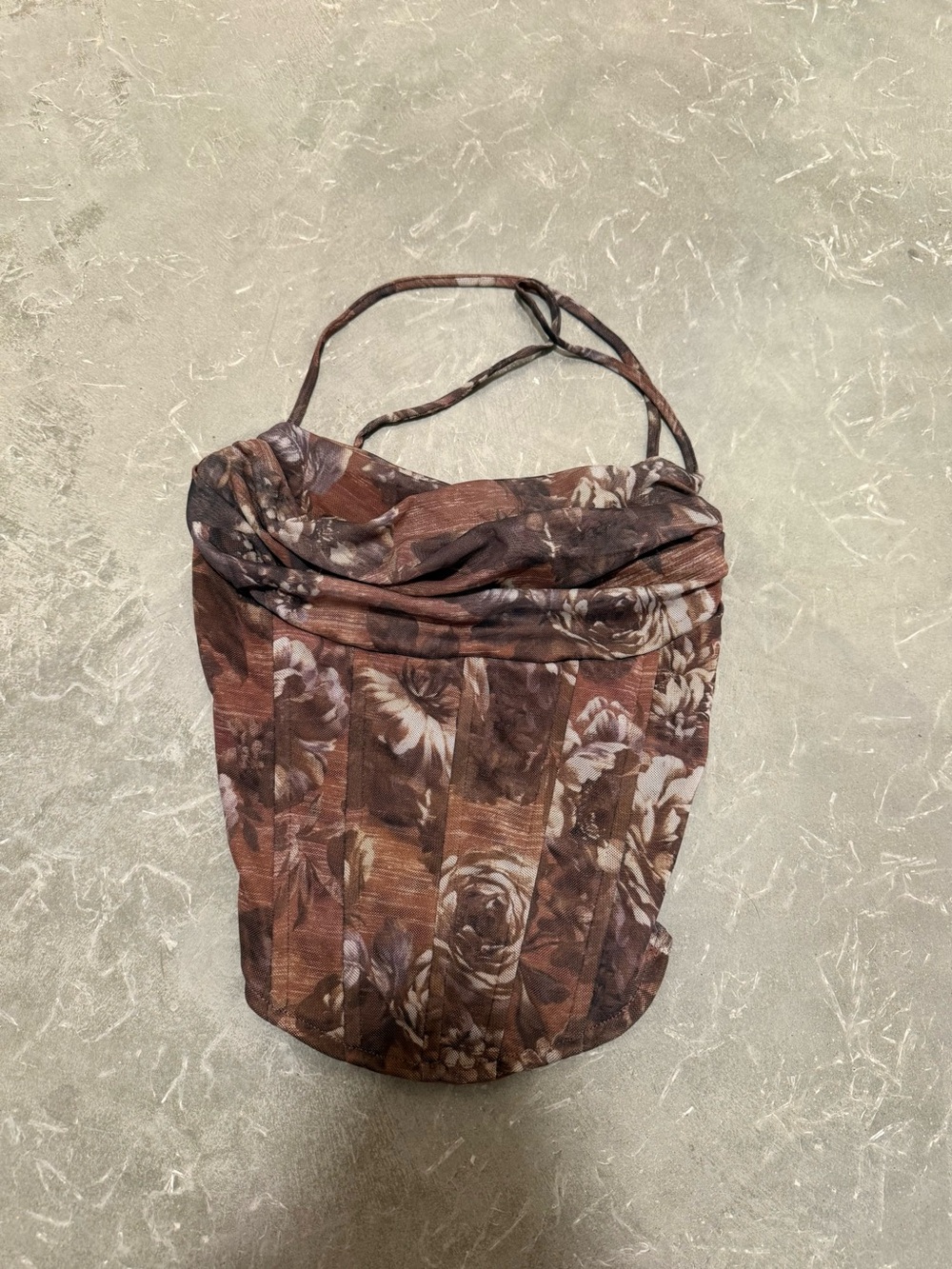 Windsor Brown Floral Halter Corset Tank Top